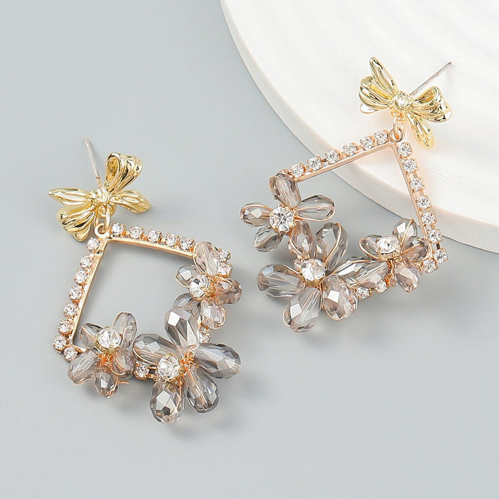 Exaggerated Floral Rhinestone Alloy Plated Stud Earrings