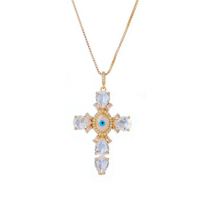 New Cross Pendant Gold Color Zircon Necklace