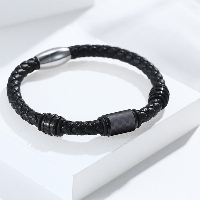 Solid Carbon Fiber Leather Titanium Steel Bracelet Jewelry