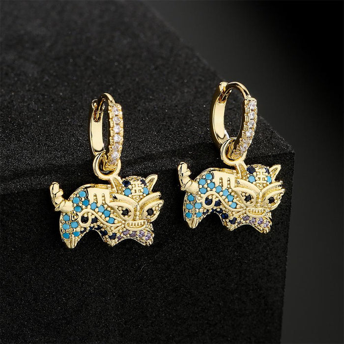 New Light Luxury Gold Color Zircon Animal Earrings