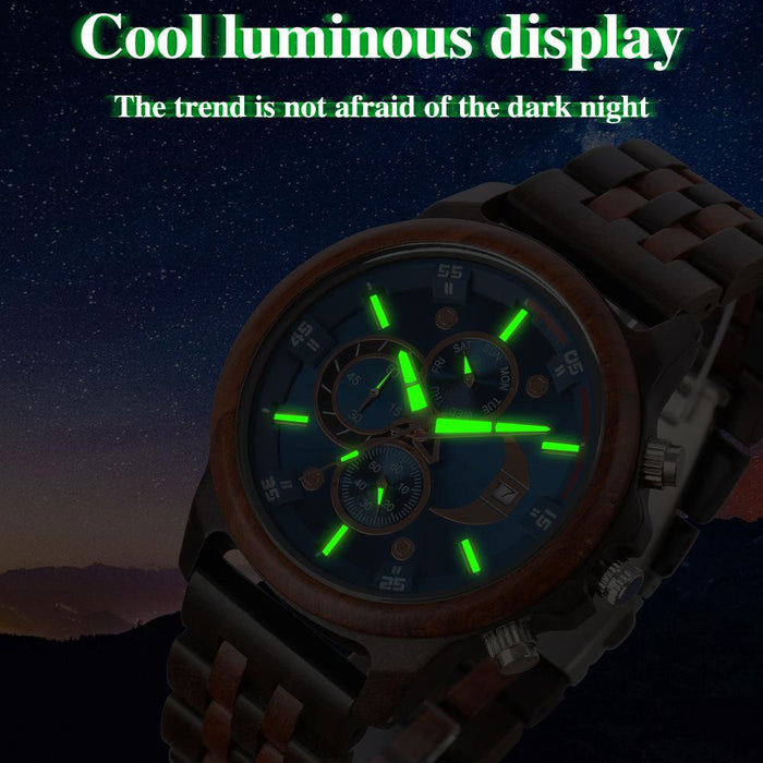 New Men's Business Multifunctional Luminous Wooden Quartz Watch