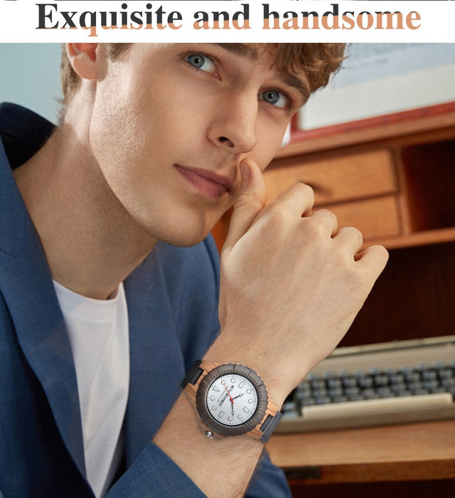 New Men's Large Dial Business Leisure Quartz Luminous Wooden Watch