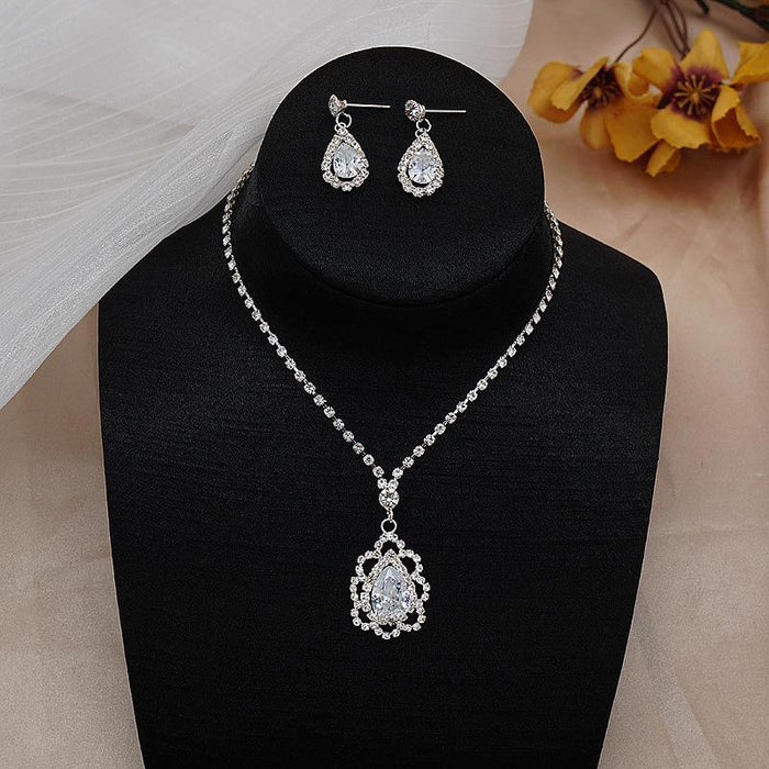 Waterdrop Zircon Pendant Women's Necklace Earrings Set