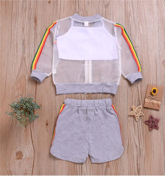 Sleeveless vest top breathable rainbow sunscreen solid striped shorts