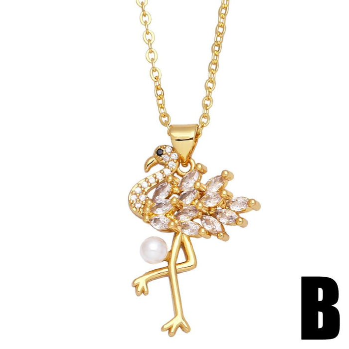 Personalized Color Zircon Flamingo Necklace