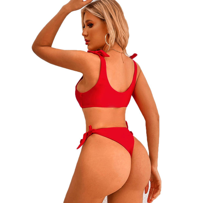 Bikini Solid Color High Waist Sexy Split Women's Seaside Swimsuit