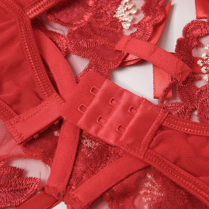 Women Lace Mesh Embroidered Bodysuit Sexy One-piece Lingerie