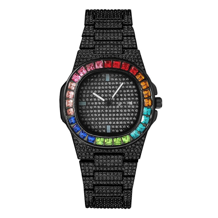 Luxury Branded Watches Stainless Steel Diamond Strap Fashion Men Calendar Watch