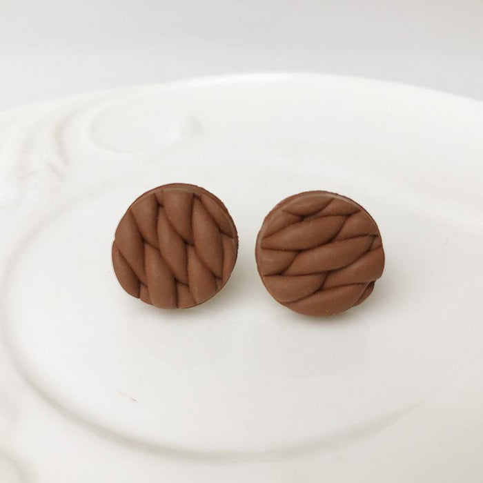 Woven Texture Soft Ceramic Earrings Polymerized Clay Round Earrings