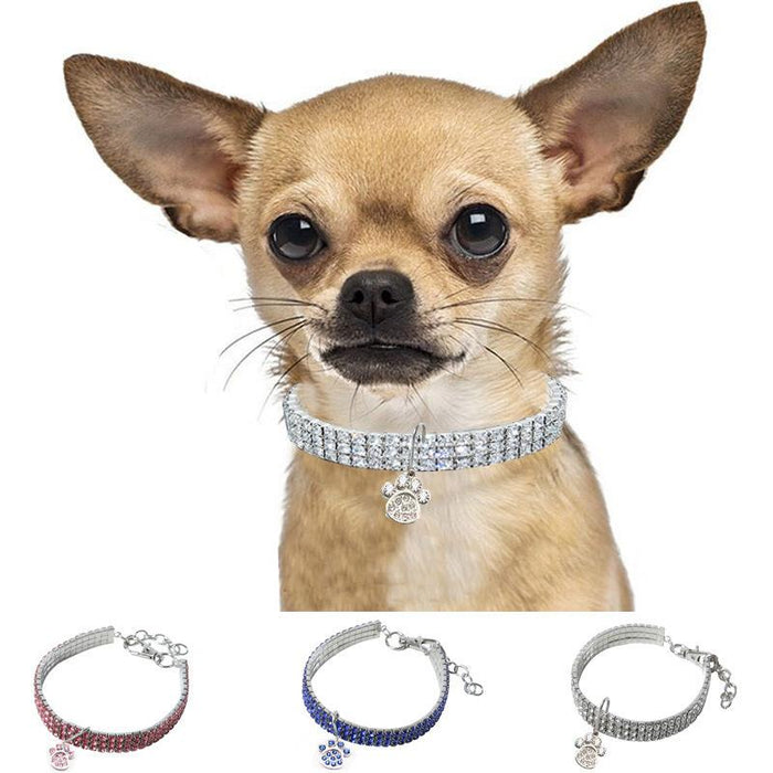 Pet Collar Rhinestone Elastic Necklace with Pendant