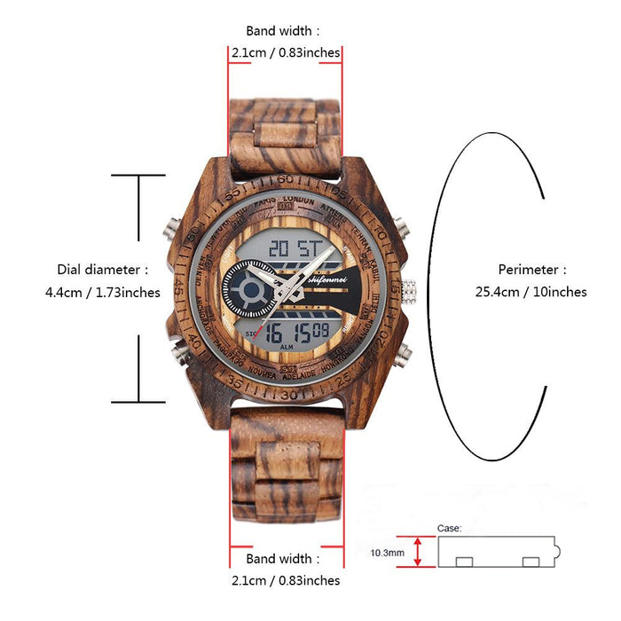 New LCD Dual Display Electronic Outdoor Sports Luminous Wooden Watch