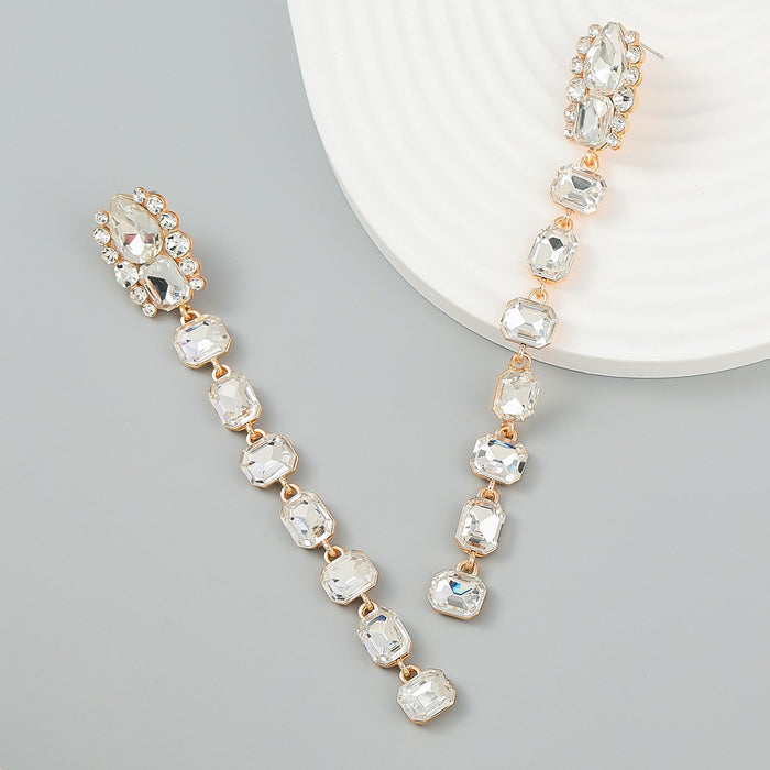 Alloy Geometric Glass Rhinestone Long Drop Earrings