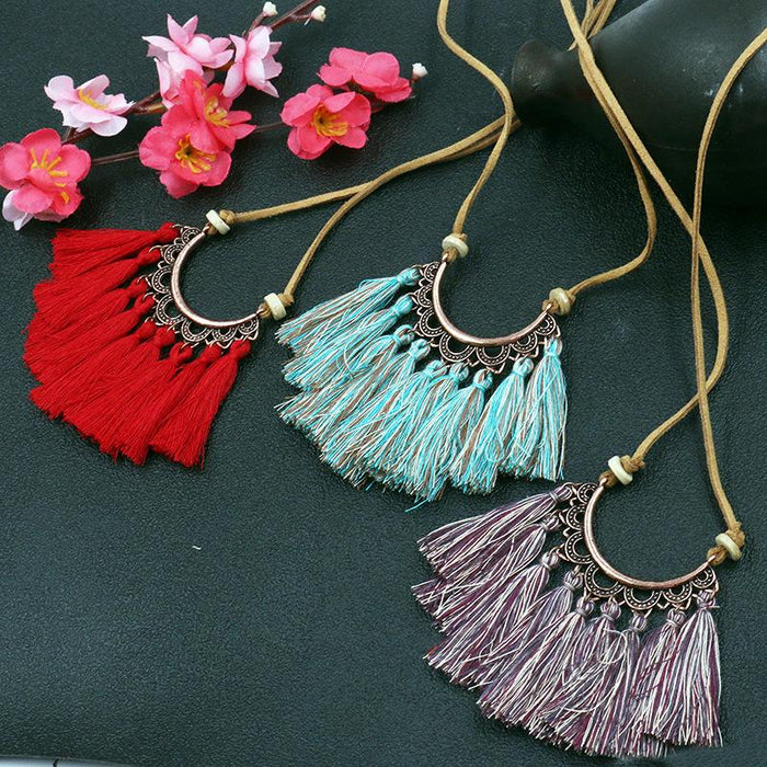 Women's Popular Creative Flower Retro Tassel Necklace