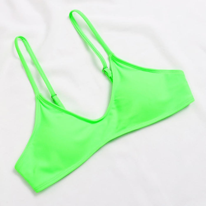 New Sexy Suspender High Waist Fluorescent Green Double-sided Split Bikini