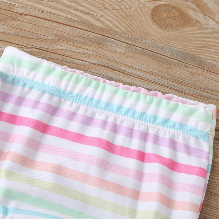 Girls Summer Split Swimsuit Color Stripe Bow Kid's Swimming Supplies