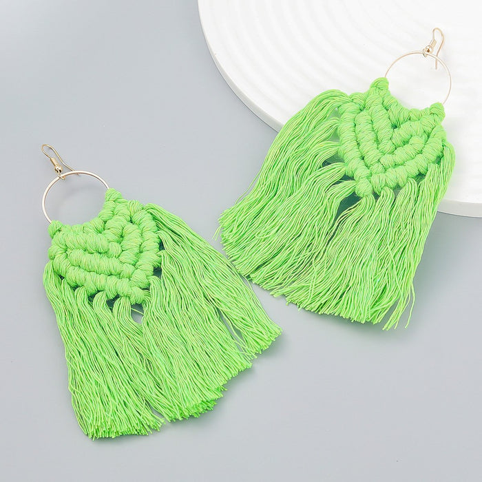 Women's Bohemian Cotton Thread Woven Tassel Earrings
