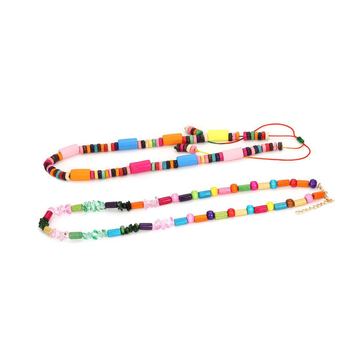 Hand Woven Double-layer Colored Wooden Bead Necklace