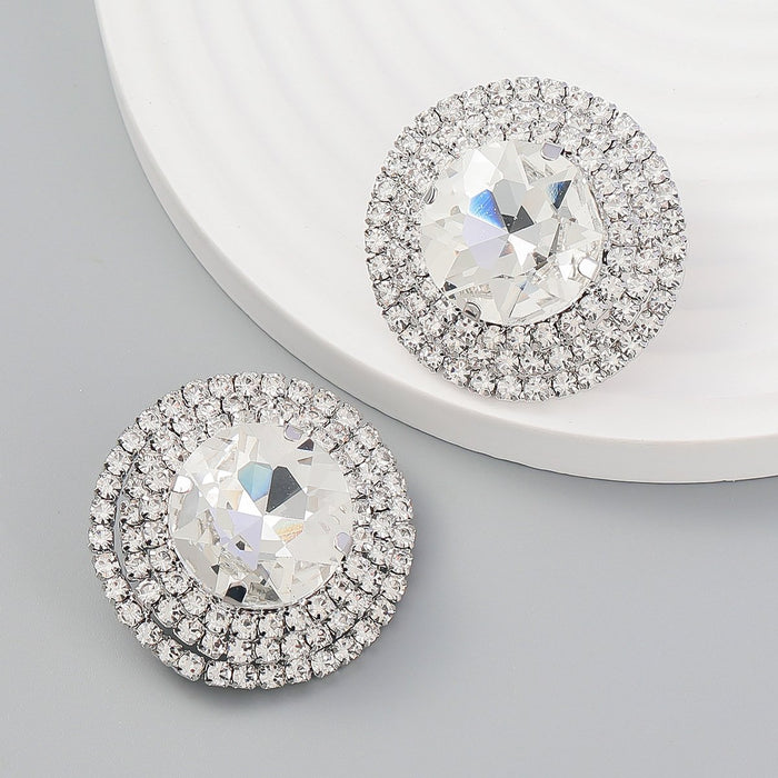 Women's Shiny Claw Chain Round Alloy Rhinestone Earrings