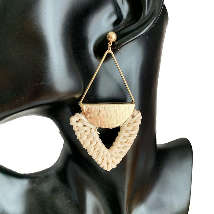 Triangular Metal Pendant Geometric Rattan Earrings