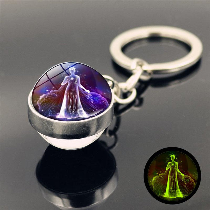 Luminous Twelve Constellations Key Chain Pendant Double-sided Glass Ball Pendant