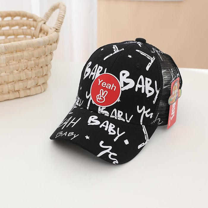 Summer BABY Graffiti Print Kids Sunshade Mesh Cap