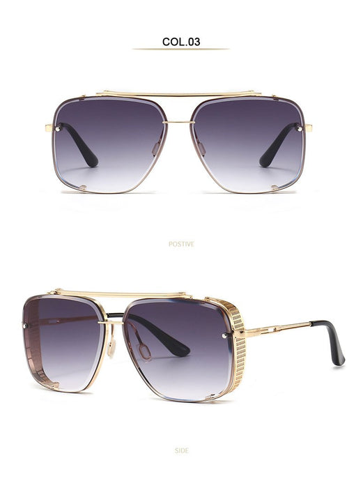 Men's and women's square metal double beam Sunglasses