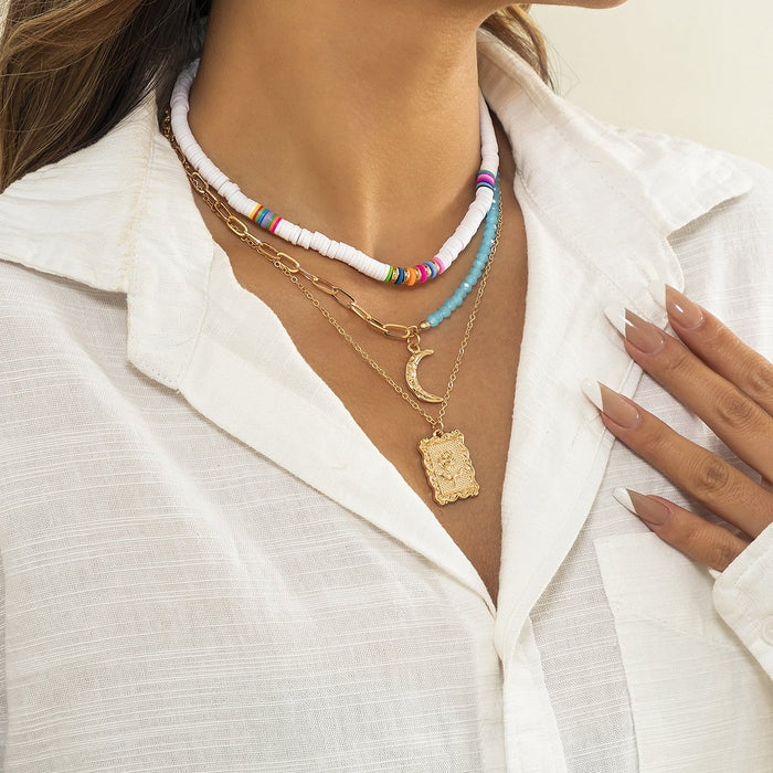 Versatile Geometric Square Brand Moon Pendant Necklace