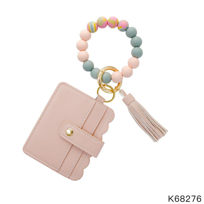 Silicone Leather PU Tassel Card Bag Bracelet Keychain