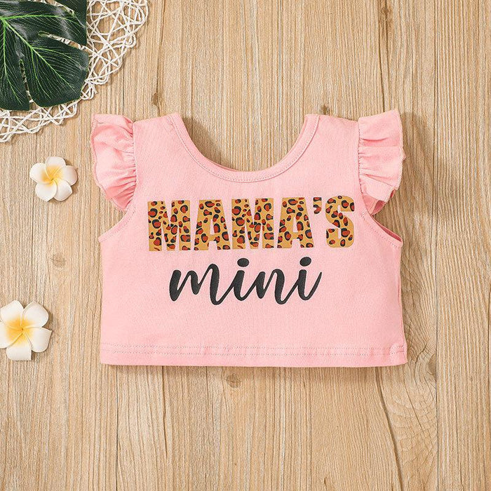 Letter flying sleeve vest leopard print two piece set