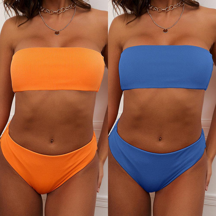 New Solid Color Bra Double Sided High Waist Split Bikini