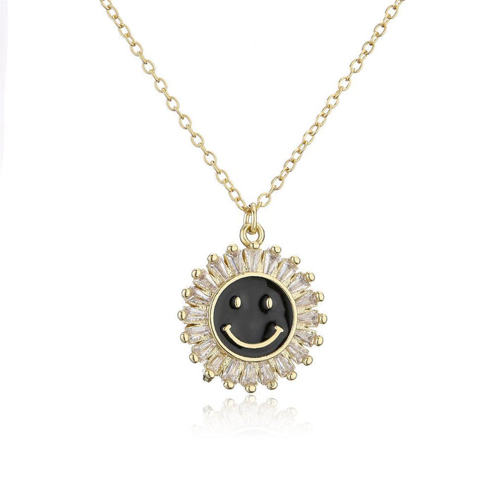 New Personalized Oil Drop Gold Sunflower Smiley Pendant Necklace