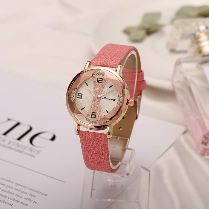 New Style Rhinestone Color Matching Leisure Personalized Leather Ribbon Watch Llz22224