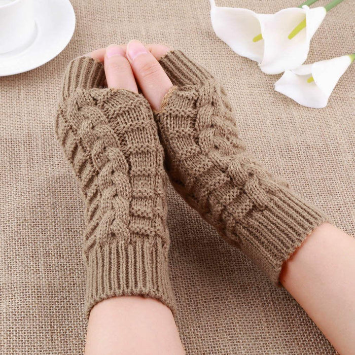 Half Finger Gloves for Women Winter Soft Warm Wool Knitting Arm Gloves