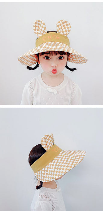 Summer Children's Plaid Rabbit Ears Big Brim Sunshade Hat