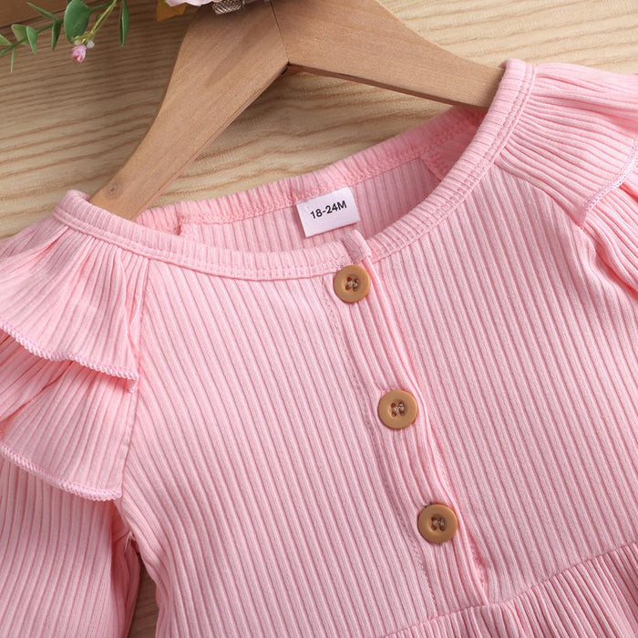 Pit stripe solid color small fly sleeve stitched cardigan girl's dress