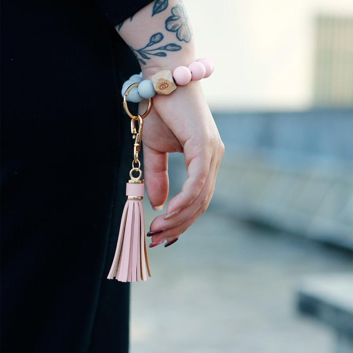 New Tassel Wood Bead Bracelet Silicone Bracelet Key Chain