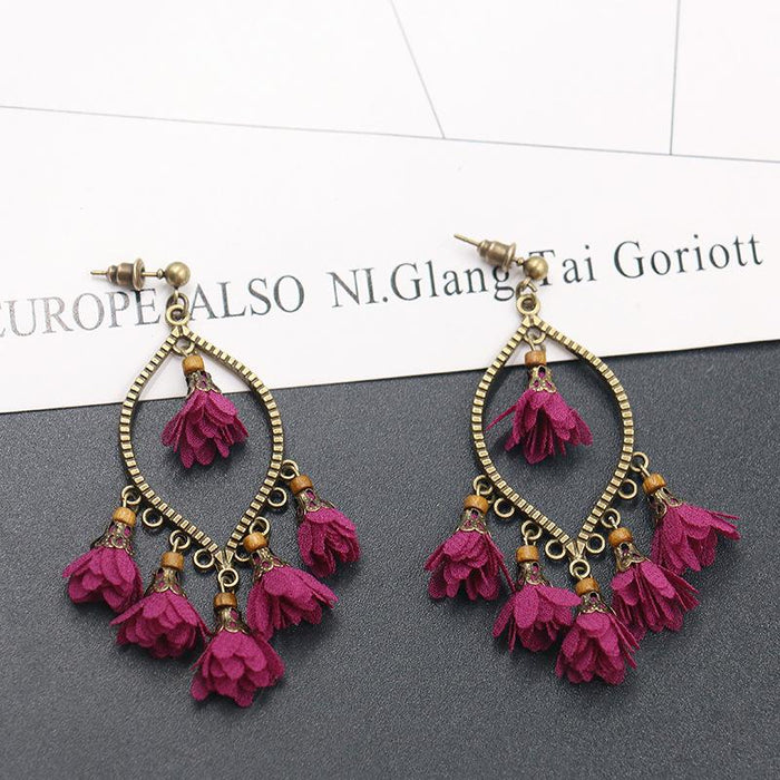 New Creative Flower Earrings Women's Geometric Chiffon Pendant Tassel Earrings