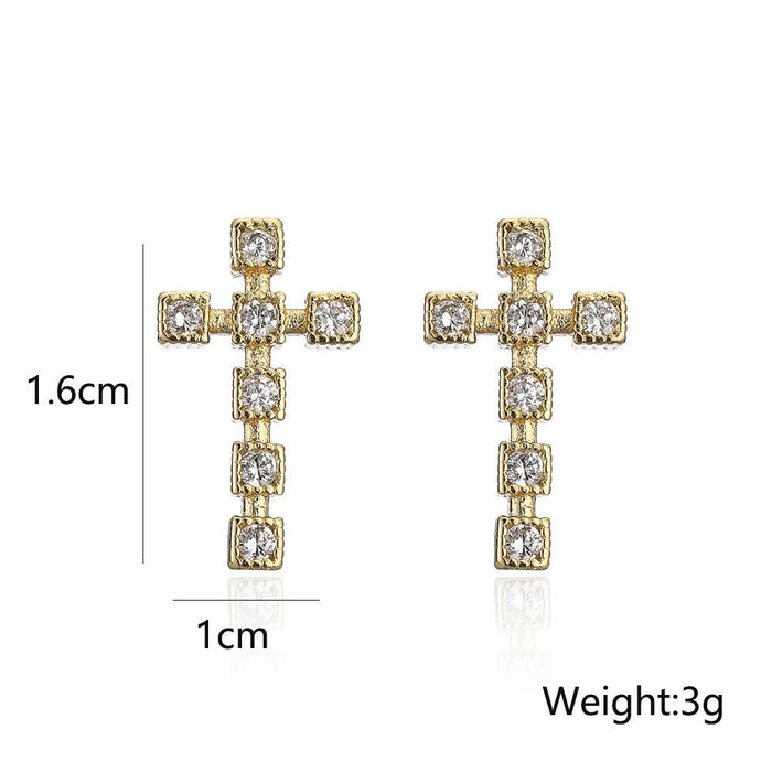 Fashion Personality Cross Gold Color Zircon Earrings