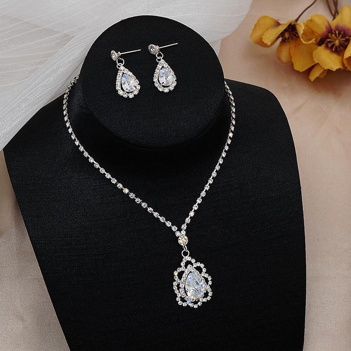 Waterdrop Zircon Pendant Women's Necklace Earrings Set