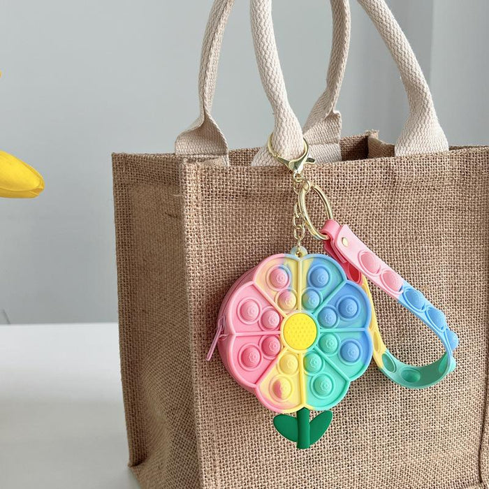Cartoon cute flower girl silicone bag keychain ring