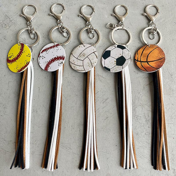Baseball Basketball Football Volleyball Ball Key Ring Vintage Tassel Pendant