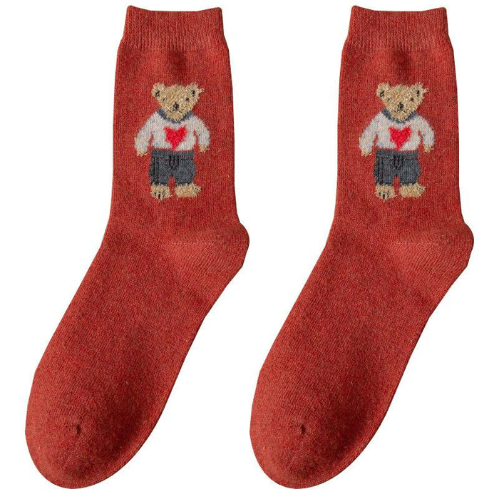 Cartoon Bear Socks Women Autumn Winter Thick Warm Socks