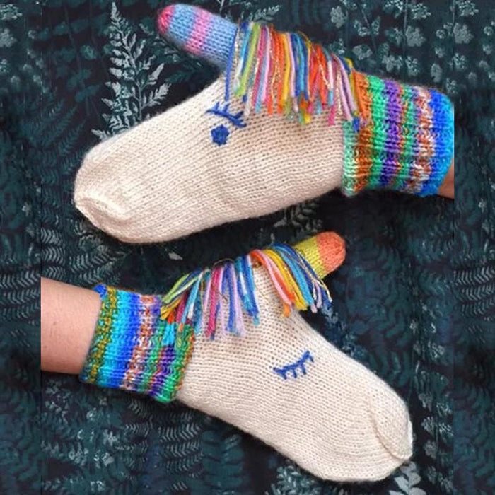 Unicorn Cartoon Winter Warm Knitted Gloves