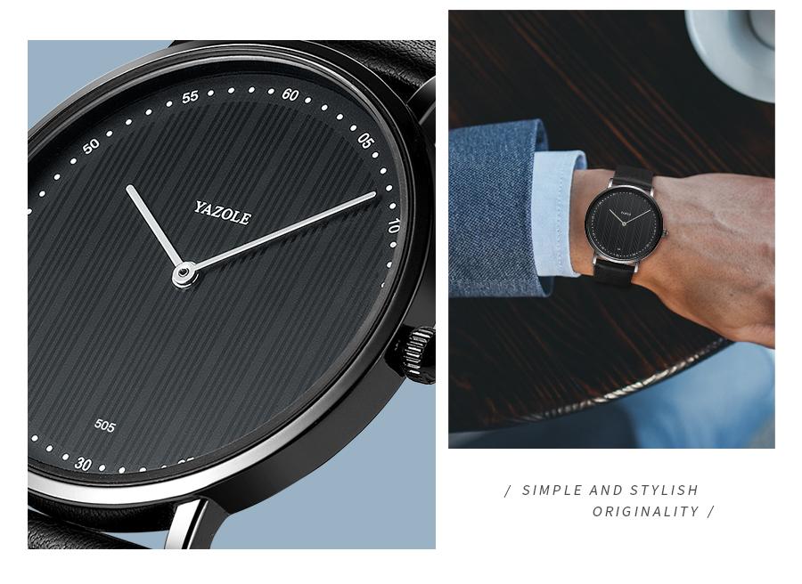 YAZOLE Fashion Men's Clock Waterproof Simple Casual Elegant Leather Quartz Watch