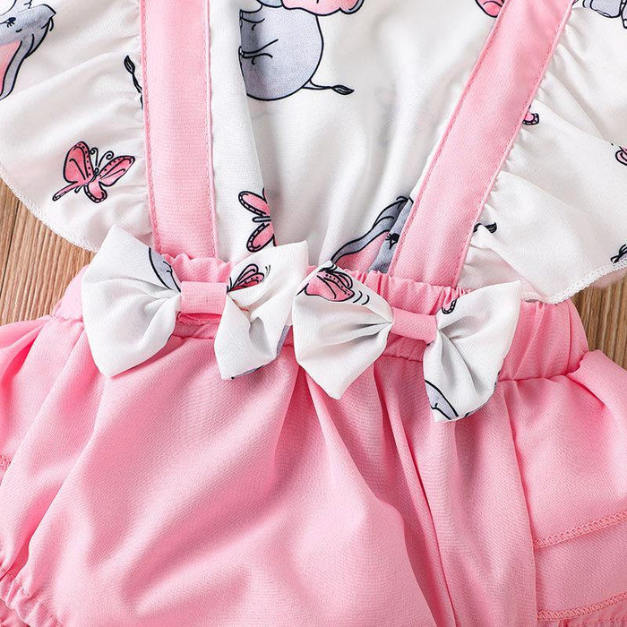 Baby Girls Elephant Print Jumpsuit With Headband