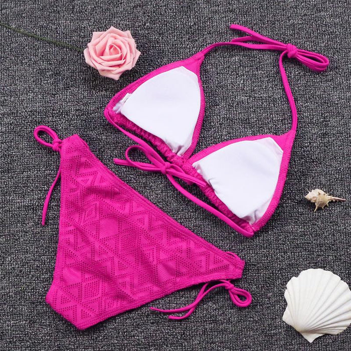 Sexy Mesh Lace Up Backless Triangle Bikini