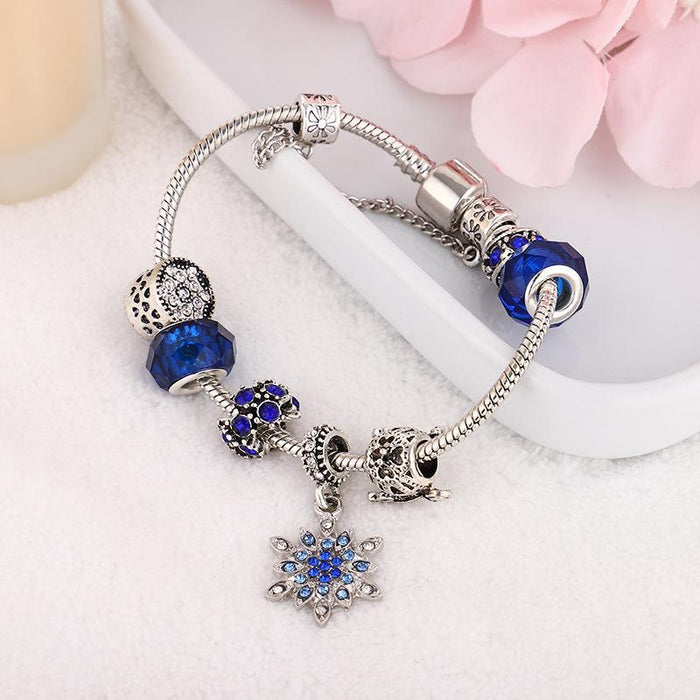 Blue Starry Hand Set Diamond Snowflake Glass Beaded Bracelet