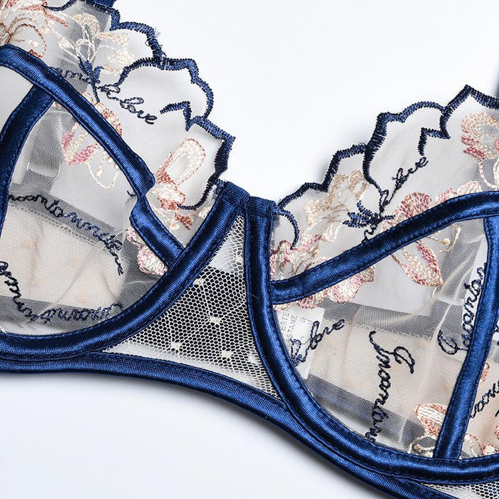 Ladies Embroidered Lace Lingerie Garter Underwear Set