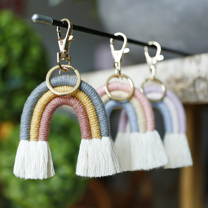 Bohemian Tassel Bag Pendant Hand Woven Rainbow Keychains