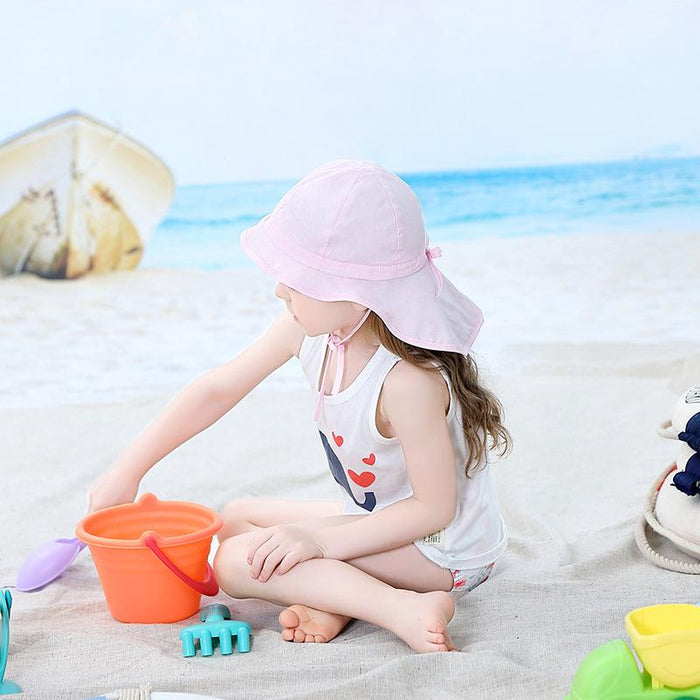 Light Pink Ruffled Outdoor Sunscreen Thin Children's Shawl Hat